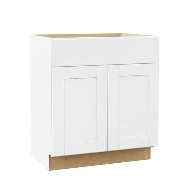 Hampton Bay Shaker 30 in. W x 21 in. D x 34.5 in. H Assembled Bath Base Cabinet in Satin White without Shelf