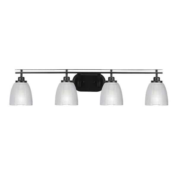 Unbranded Monroe 38.25 in. 4-Light Matte Black Vanity Light with 5 in. Clear Ribbed Glass Shade No Bulbs Included