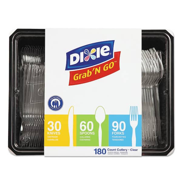 DIXIE Clear Disposable Polystyrene Utensils, Combo Pack with Tray, 90-Forks/30-Knives/60-Spoons
