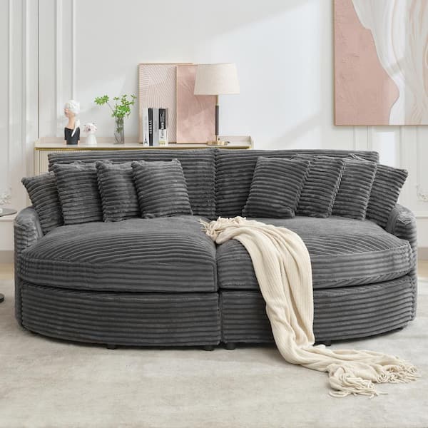 JEAREY 100.78 in. Dark Grey Corduroy Detachable Sofa with JEAREY 100.78 in. Dark Grey Corduroy Detachable Sofa with