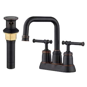 Deck Mounted 2-Handle 4 in. Bathroom Faucet Sink Faucet with Drain Kit Included and Deckplate in Oil Rubbed Bronze