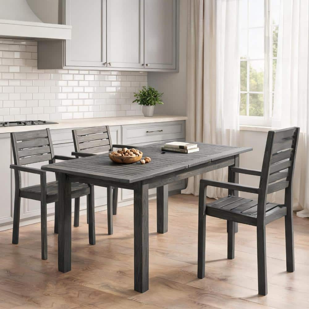 Expandable Rectangular Outdoor Dining Table with Umbrella Hole Neutral Gray Acacia Wood Seats 4 price history on PriceWatchPro
