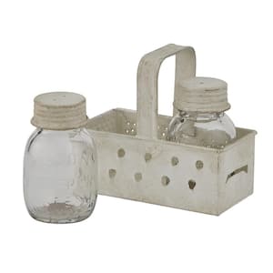 5.5 in. H x 4.5 in. W x 3 in. D Cream Metal Grater Caddy with Mason Jar Salt and Pepper Set