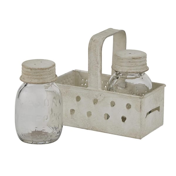 Park Designs 5.5 in. H x 4.5 in. W x 3 in. D Cream Metal Grater Caddy with Mason Jar Salt and Pepper Set