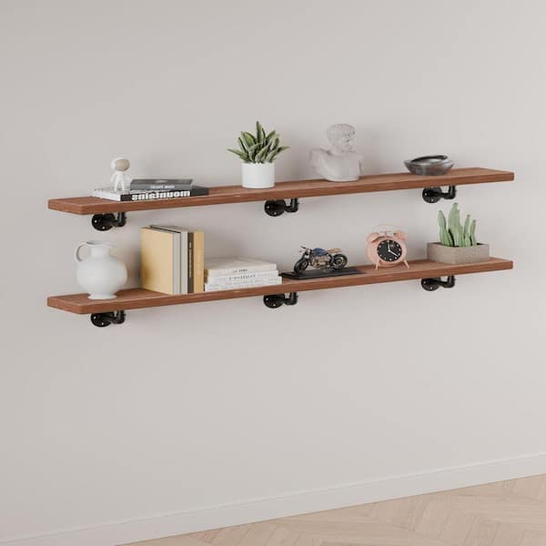 Industrial Series 60in W x 8in D Brown Wood 2-Tier Decorative Wall