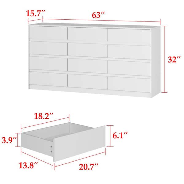 FUFU&GAGA White 12-Drawer 63 in. Width Wooden Chest of Drawers, Dresser, Storage Cabinet for Home Storage FUFU&GAGA White 12-Drawer 63 in. Width Wooden Chest of Drawers, Dresser, Storage Cabinet for Home Storage