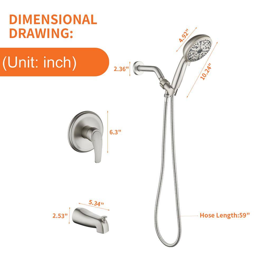 Brushed Nickel Wall Mounted Rain Shower System with Handheld