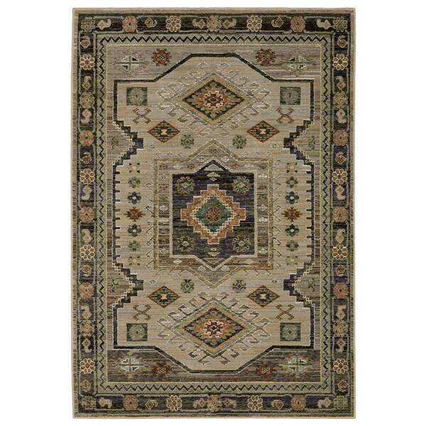 2' X 3' Gray And Green Tribal Area Rug