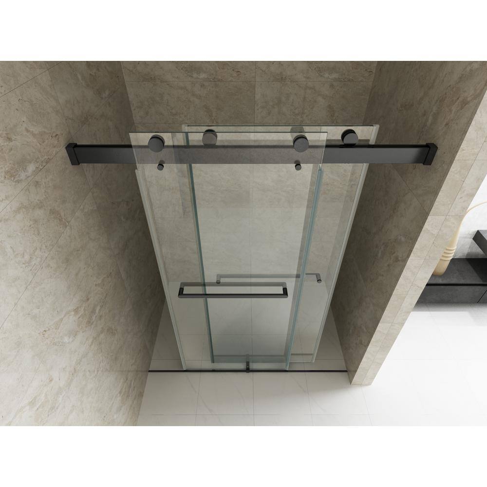 Matte Black Frameless Sliding Shower Door with Clear Tempered Glass