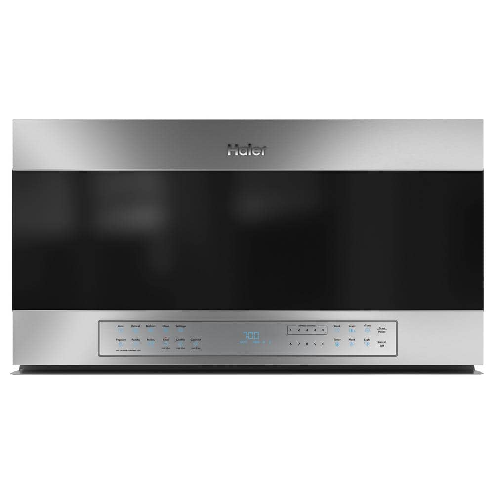 Haier 1.6 cu. ft. Smart Over the Range Microwave in Stainless Steel with Sensor Cooking, Silver