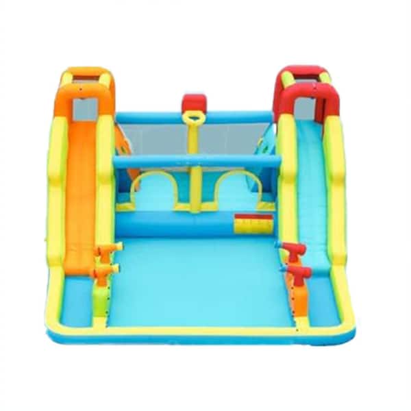 Inflatable Bounce House with Double Water Slides, Sprinkler, Basketball Hoop, 4 Water Cannons, 14.83x13.67x6.92ft