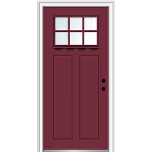 36 in. x 80 in. Left-Hand Inswing 6-Lite Clear 2-Panel Shaker Painted Fiberglass Smooth Prehung Front Door with Shelf