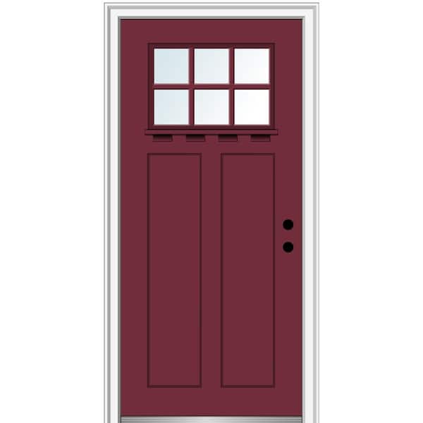 MMI Door 36 in. x 80 in. Left-Hand Inswing 6-Lite Clear 2-Panel Shaker Painted Fiberglass Smooth Prehung Front Door with Shelf
