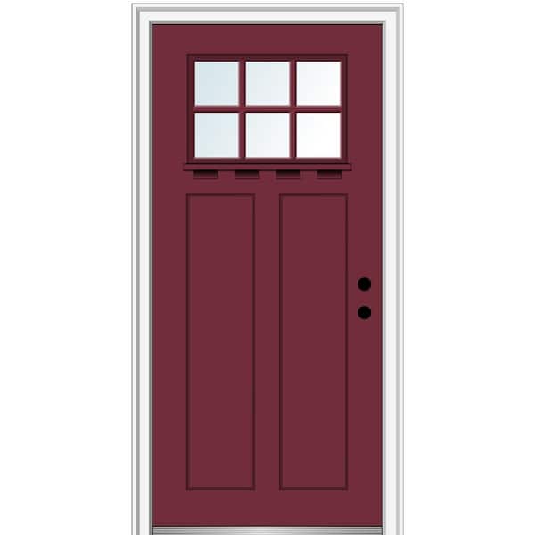 MMI DOOR 32 in. x 80 in. Left-Hand Inswing 6-Lite Clear 2-Panel Shaker Painted Fiberglass Smooth Prehung Front Door with Shelf