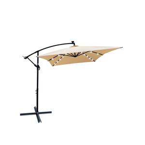 6.5 ft.x 10 ft. Steel Cantilever Solar Tilt Patio Umbrella in Tan with LED Light and Cross Base