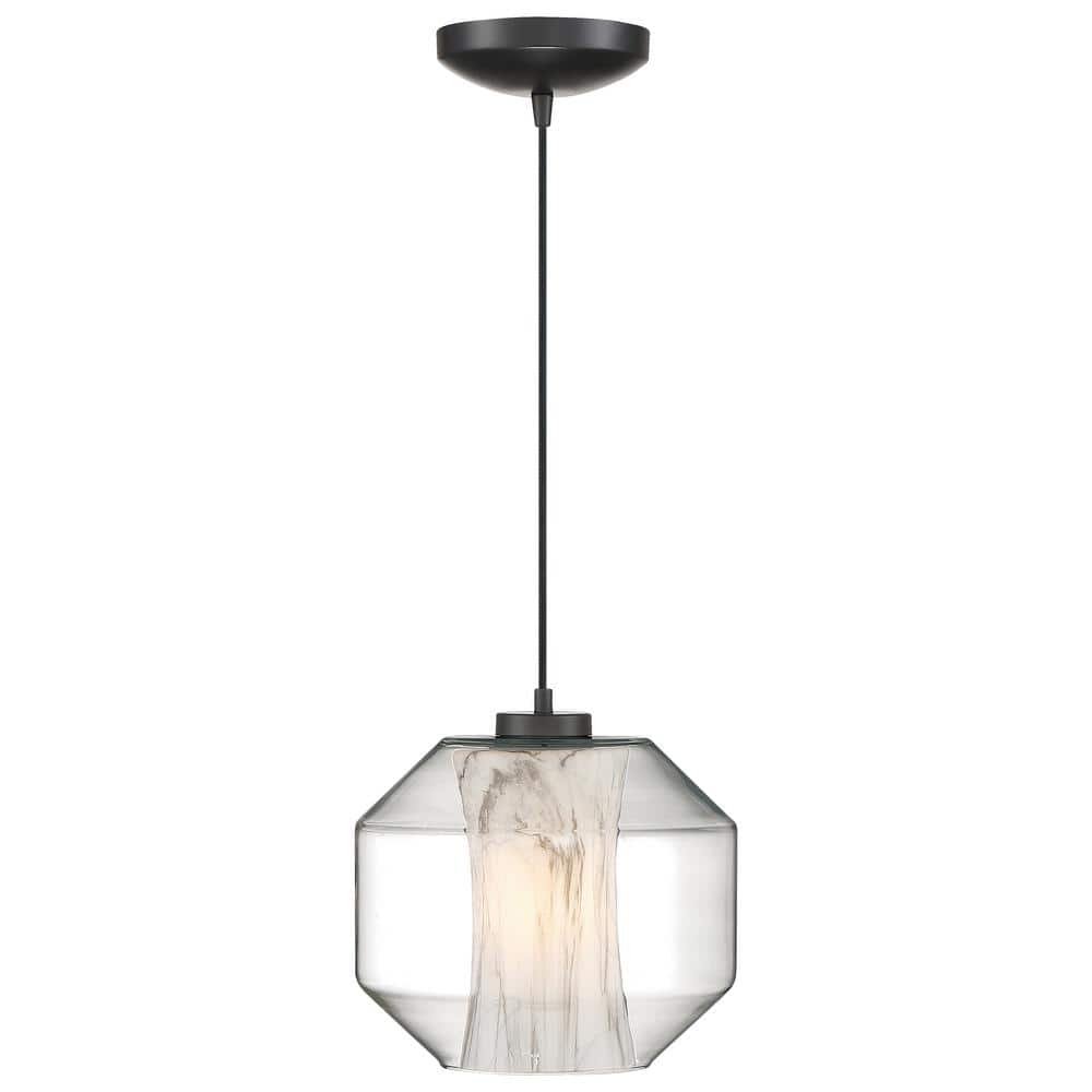 I-Biza Black LED Globe Pendant with White Marble Glass