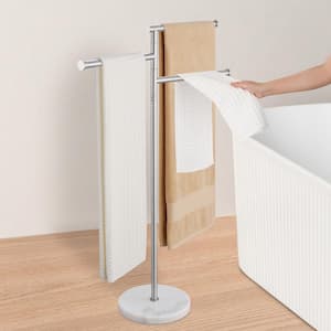 Freestanding Towel Racks for Bathroom with Weighted Marble Base 40 in. 3 Swivel Bars in Brushed Finish