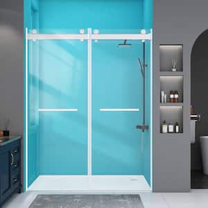 60 in.W x 79 in.H Frameless Shower Door Soft Close Sliding Glass Shower Doors in Brushed Nickel 3/8 in.Tempered Glass