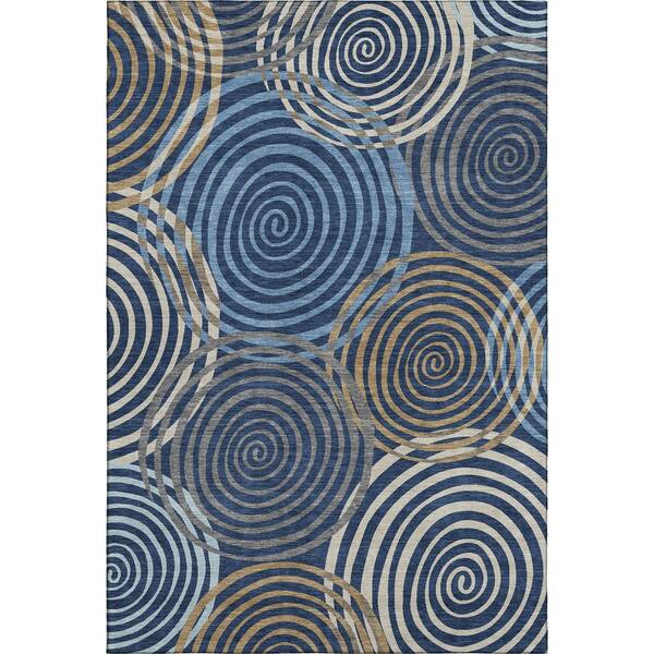 Mayfield Premium Machine Washable Abstract AMF2435 Navy 10 ft. x 14 ft. Area Rug