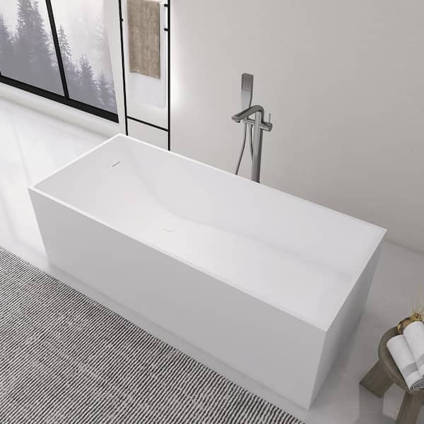 Moray 67 in. x 28 in. Stone Resin Flatbottom Freestanding Soaking Bathtub in Matte White Moray 67 in. x 28 in. Stone Resin Flatbottom Freestanding Soaking Bathtub in Matte White