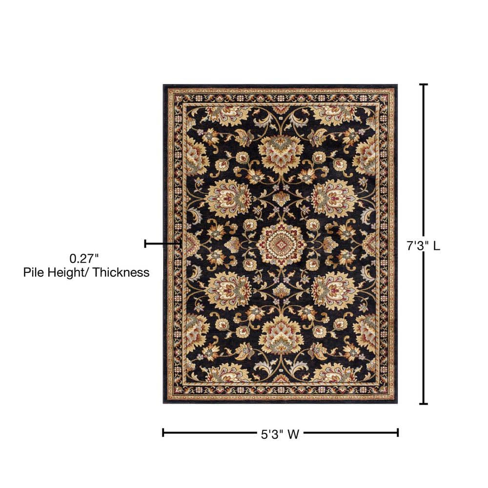 Sensation 5' x 7' Black Synthetic Easy-Care Traditional Area Rug