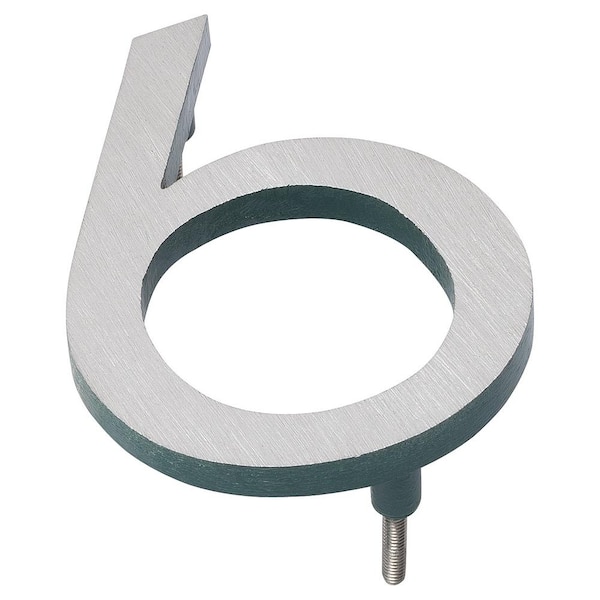 Montague Metal Products 6 in. Satin Nickel/Hunter Green 2-Tone Aluminum Floating or Flat Modern House Number 6