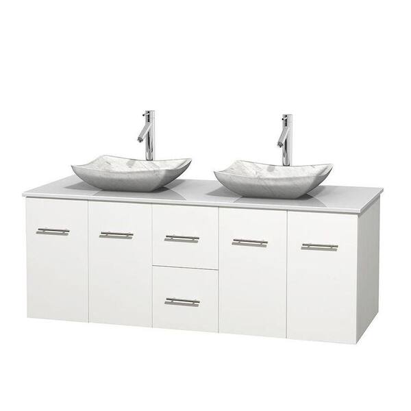 Wyndham Collection Centra 60 in. Double Vanity in White with Solid-Surface Vanity Top in White and Sinks