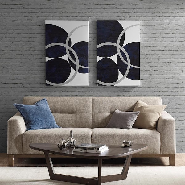 Unbranded 2-piece Abstract Silver Framed Art Drawing Abstract Canvas Wall Art Set 36 in. x 24 in.