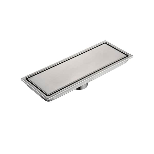 11.8 x 4.3 in. Linear Stainless Steel Shower Drain with Tile-In Pattern Drain Cover in Brushed Nickel