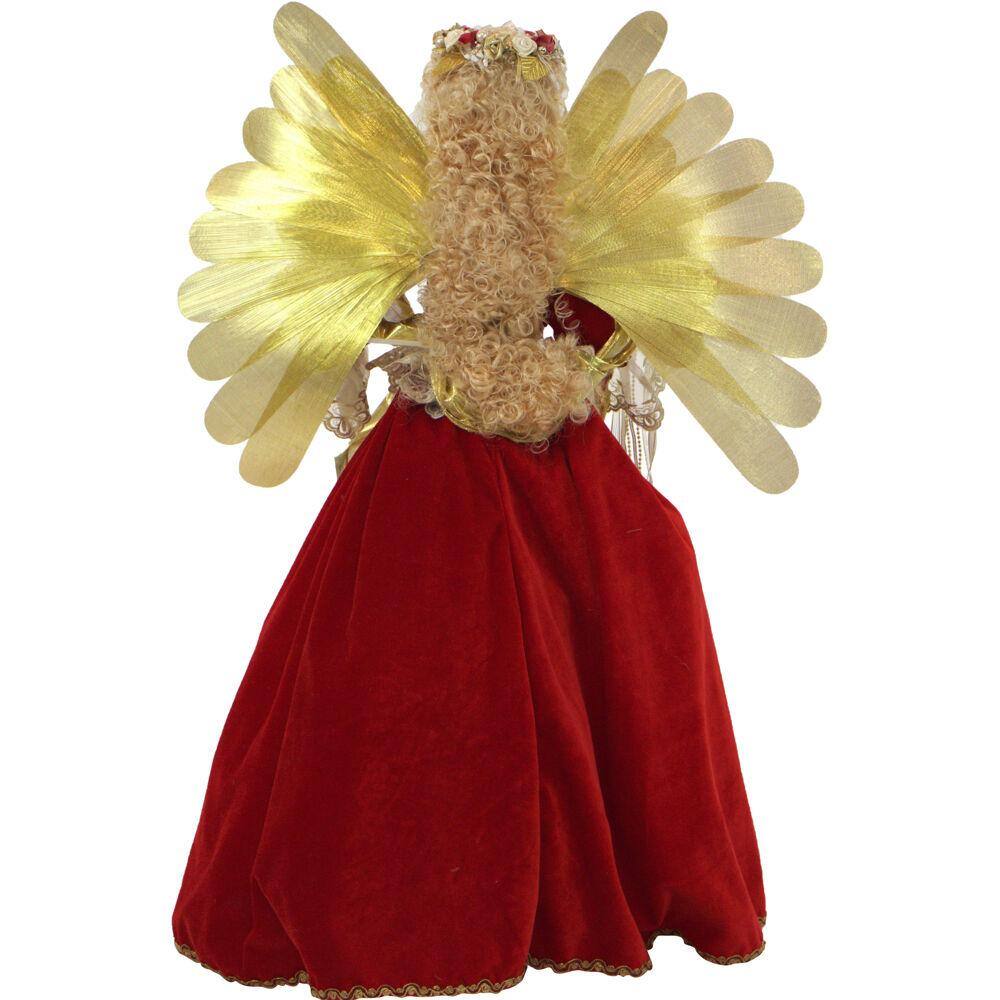32-Inch Golden Winged Porcelain Christmas Angel Figurine with LED Lights and Music