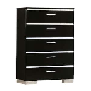 17.75 in. Black and Silver 5-Drawer Wooden Chest of Drawers