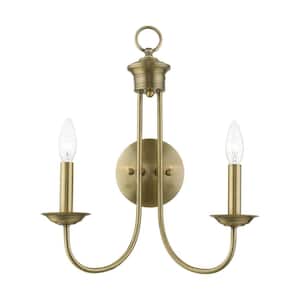 Estate 14 in. 2-Light Antique Brass Double Wall Sconce