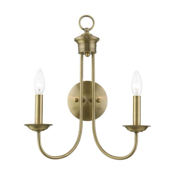 Livex Lighting Estate 14 in. 2-Light Antique Brass Double Wall Sconce
