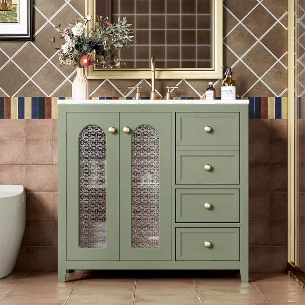 36in.W x 18 in.D x 33.86 in.H Green Bathroom Vanity Freestanding with 2 Sof