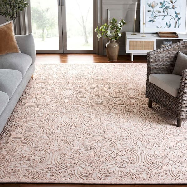 Martha Stewart 11 ft. x 15 ft. Ivory/Pink Floral Ornate Area Rug