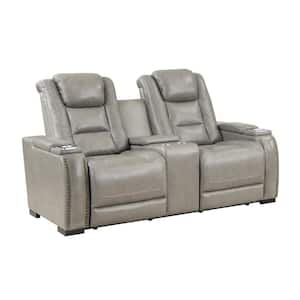 73 in. Flared Arm Leather Rectangle Loveseat Recliner Sofa in. Gray