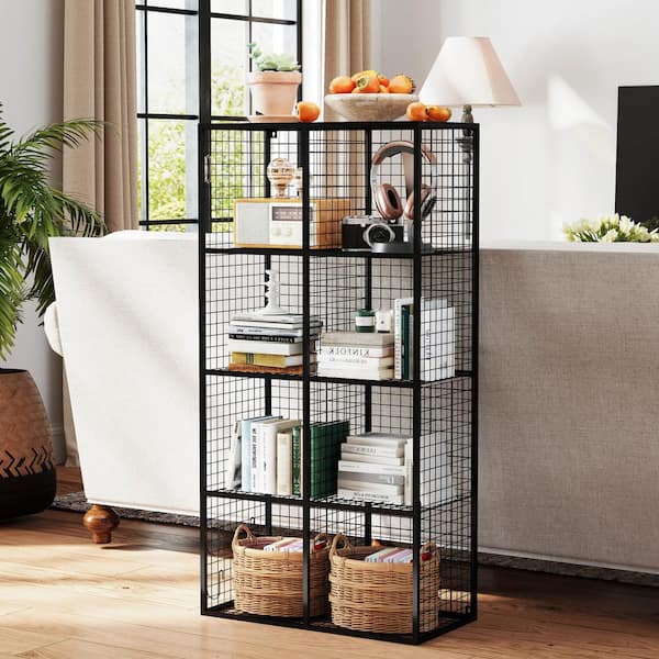 Unbranded Black 49 in. H Wire Storage Cube 8-Cube Metal Storage Organizer Display Modular Bookshelf 4-tier Open Closet Cabinet