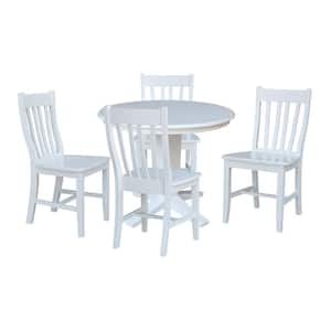 Aria White Solid Wood 36 in. Round Top Pedestal Dining Table Set with 4 Cafe Chairs, Seats 4
