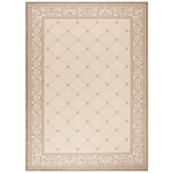 Courtyard Natural/Brown 8 ft. x 11 ft. Border Indoor/Outdoor Patio Area Rug