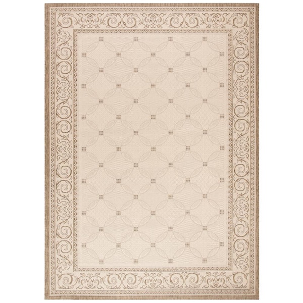 SAFAVIEH Courtyard Natural/Brown 9 ft. x 12 ft. Border Indoor/Outdoor Patio  Area Rug