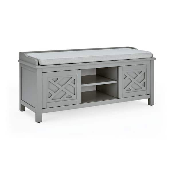 Gray Wood Storage Bench, Wood Bench With Storage And Cushion