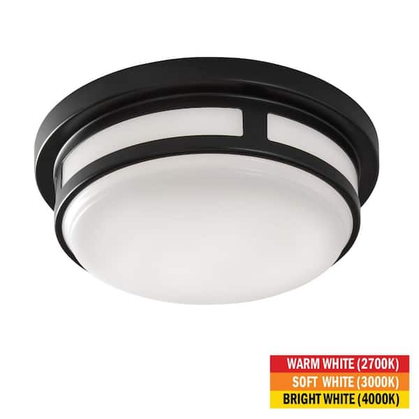 9 in. Round Black Indoor Outdoor LED Flush Mount Ceiling Light Adjustable CCT 600 Lumens Wet Rated Front or Side Door