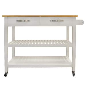 Amucolo 45 in. White Wood Kitchen Cart Kitchen Island with Two Bottom ...