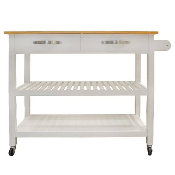 Unbranded Vedika White Kitchen Island with Solid Wood Top