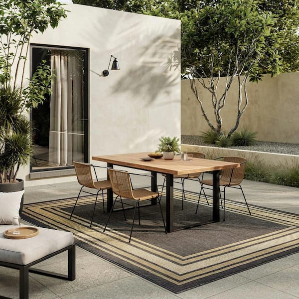 Horizon Indoor/Outdoor Charcoal 9 ft. x 12 ft. Bordered Contemporary Area Rug