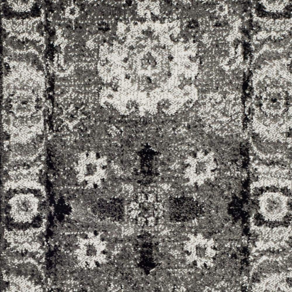 Gray Floral Synthetic Easy Care Runner Rug