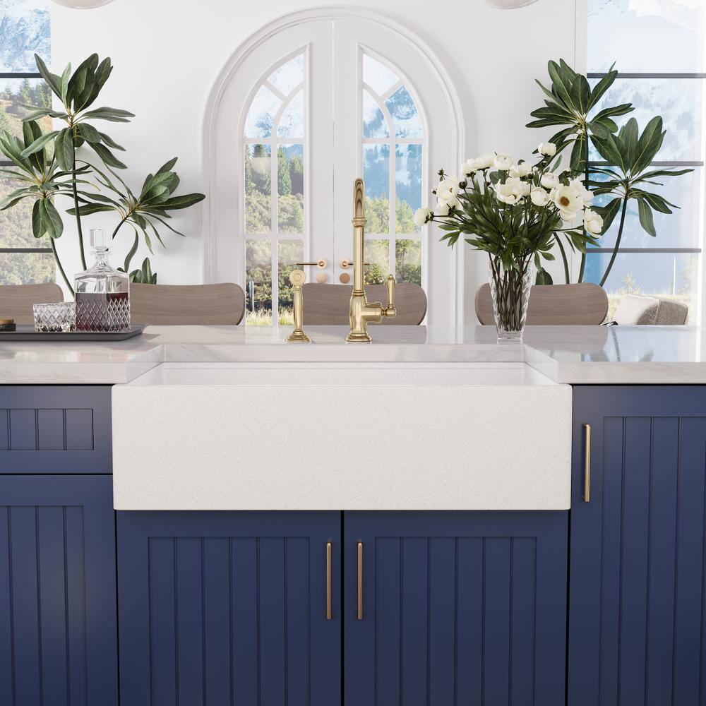 33" Gritty White Stainless Steel Farmhouse Workstation Sink