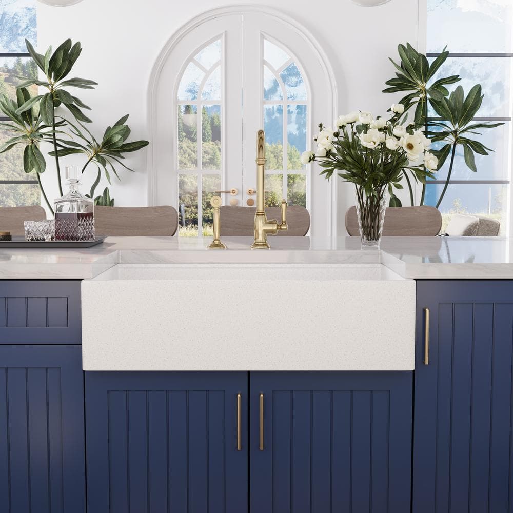 33" Gritty White Stainless Steel Farmhouse Workstation Sink