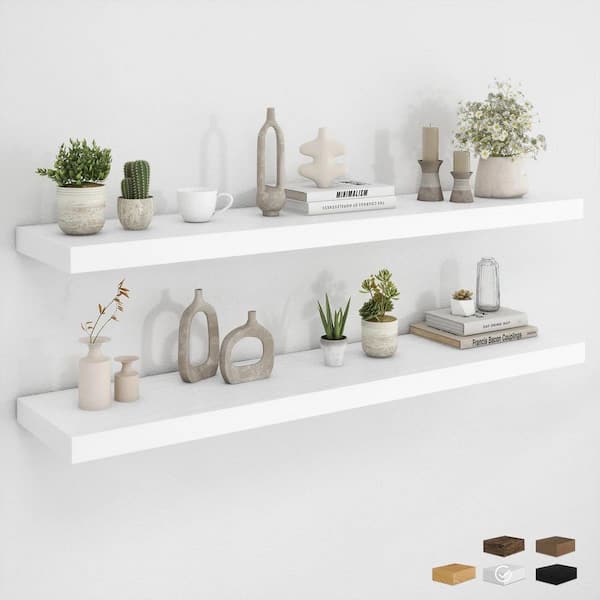48 in. W x 9.3 in. D White Manufactured Wood Wall Mounted Floating Decorative Wall Shelves (2-Pack)