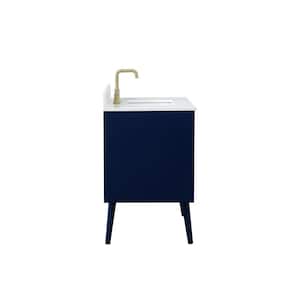 Timeless 36 in. W Single Bath Vanity in Blue with Engineered Stone Vanity Top in Ivory with White Basin with Backsplash